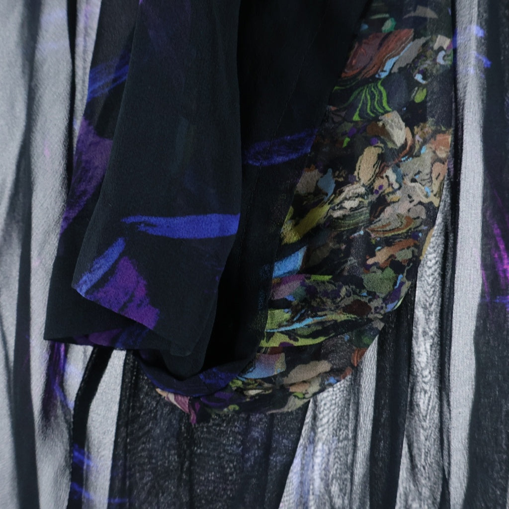 DRIES VAN NOTEN(ドリスヴァンノッテン) 花柄 シルク半袖ワンピース ドレス シースルー プリーツ ブラック レディース