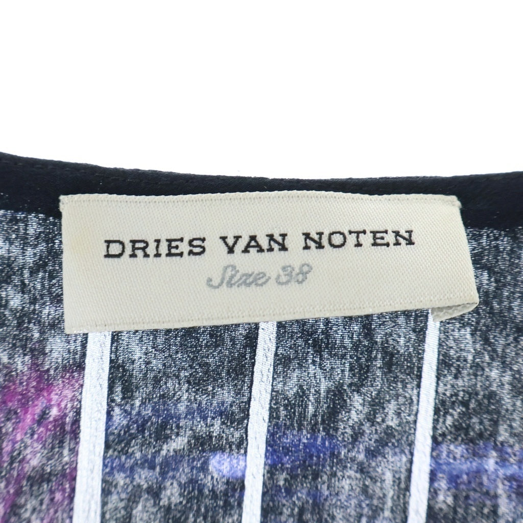 DRIES VAN NOTEN(ドリスヴァンノッテン) 花柄 シルク半袖ワンピース ドレス シースルー プリーツ ブラック レディース