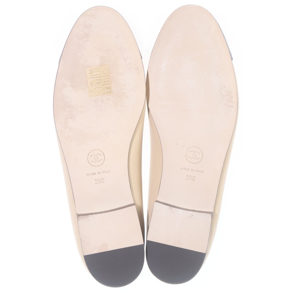 CHANEL(シャネル) ココマーク バレリーナ フラットシューズ パンプス ラムスキン レザー ベージュ/ブラック G02819 レディース
