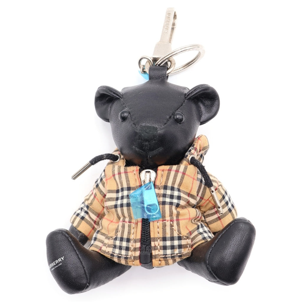 BURBERRY(バーバリー) トーマスベア ノバチェックジャケット キーホルダー バッグチャーム ブラック×ベージュ レザー シルバー金具