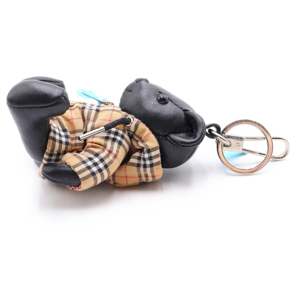 BURBERRY(バーバリー) トーマスベア ノバチェックジャケット キーホルダー バッグチャーム ブラック×ベージュ レザー シルバー金具