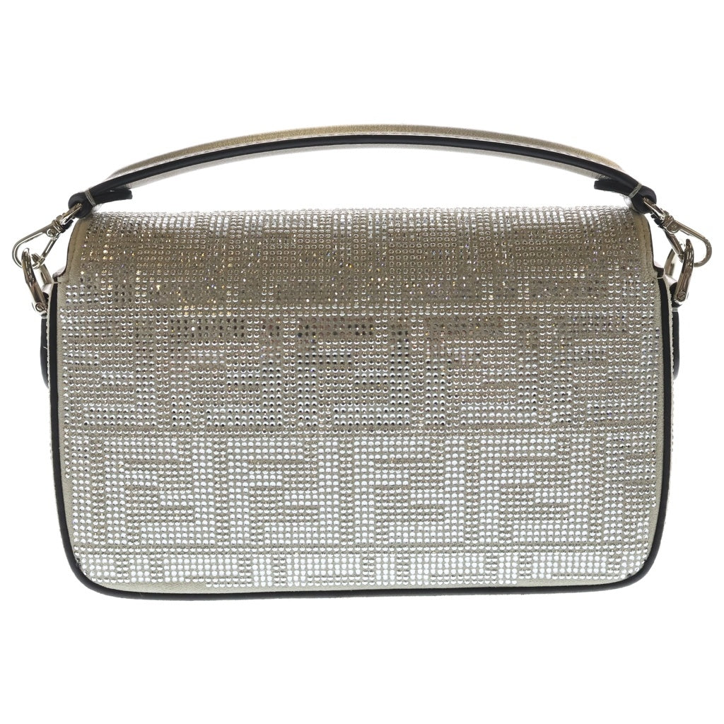 FENDI(フェンディ) マンマバケット ミニ クリスタル レザー 2WAY ハンドバッグ チェーンショルダーバッグ シルバー レディース
