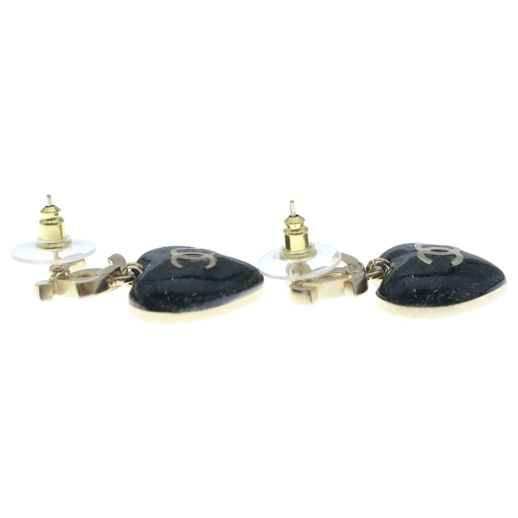 CHANEL(シャネル) C23P ココマーク ハート ラインストーン ピアス ゴールド金具 ブラック/ゴールド レディース