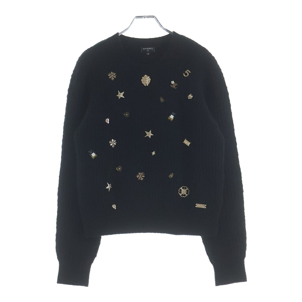 CHANEL(シャネル) マルチアイコン ビジュー装飾長袖ニット セーター ココマーク カシミヤ ブラック P59735K07810 レディース