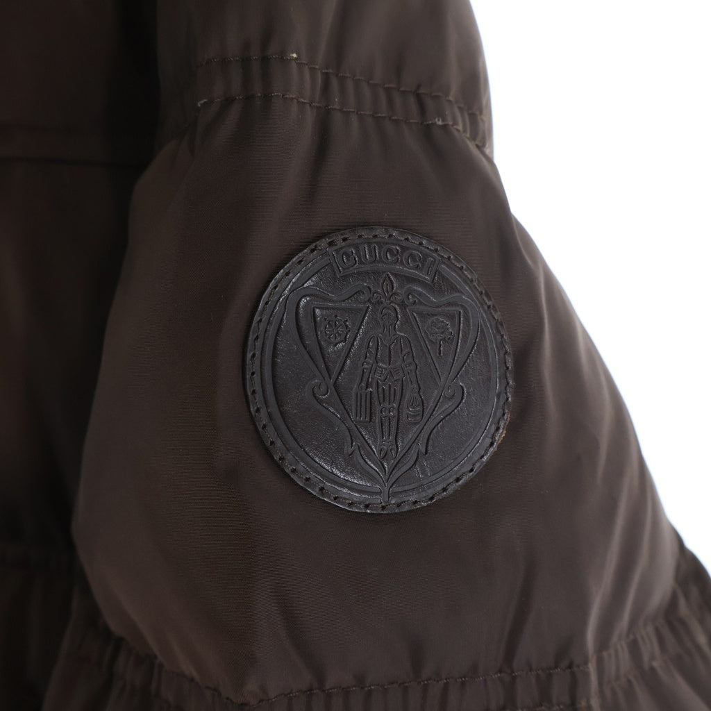GUCCI(グッチ) 10AW フーデッドダウンジャケット ナイロン ロゴパッチ ジップアップ ブラウン 245744