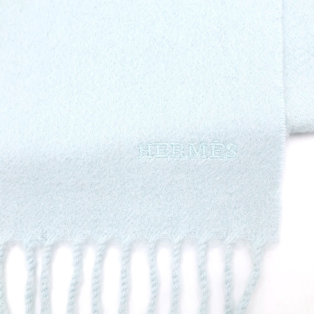 HERMES(エルメス) カシミヤ フリンジ大判ストール マフラー ライトブルー レディース