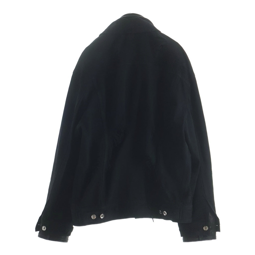 DOLCE & GABBANA(ドルチェアンドガッバーナ) レザー切り替え ダメージ加工デニムジャケット 異素材ミックス ロゴ ブラック G9UM5Z
