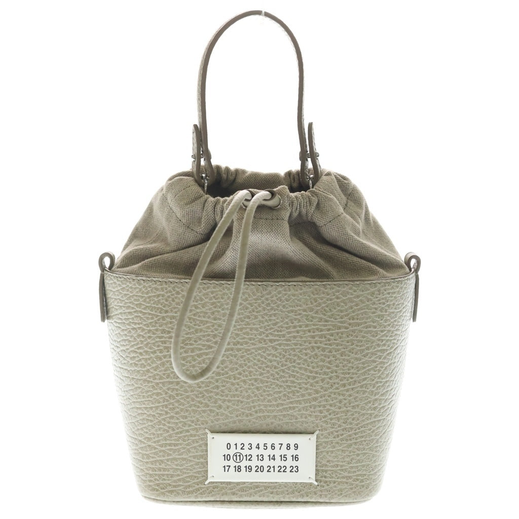 Maison Margiela(メゾンマルジェラ) 5ACバケット 2WAYバッグ ハンドバッグ ショルダーバッグ グレージュ レザー×キャンバス SW61G0035 シルバー金具 レディース