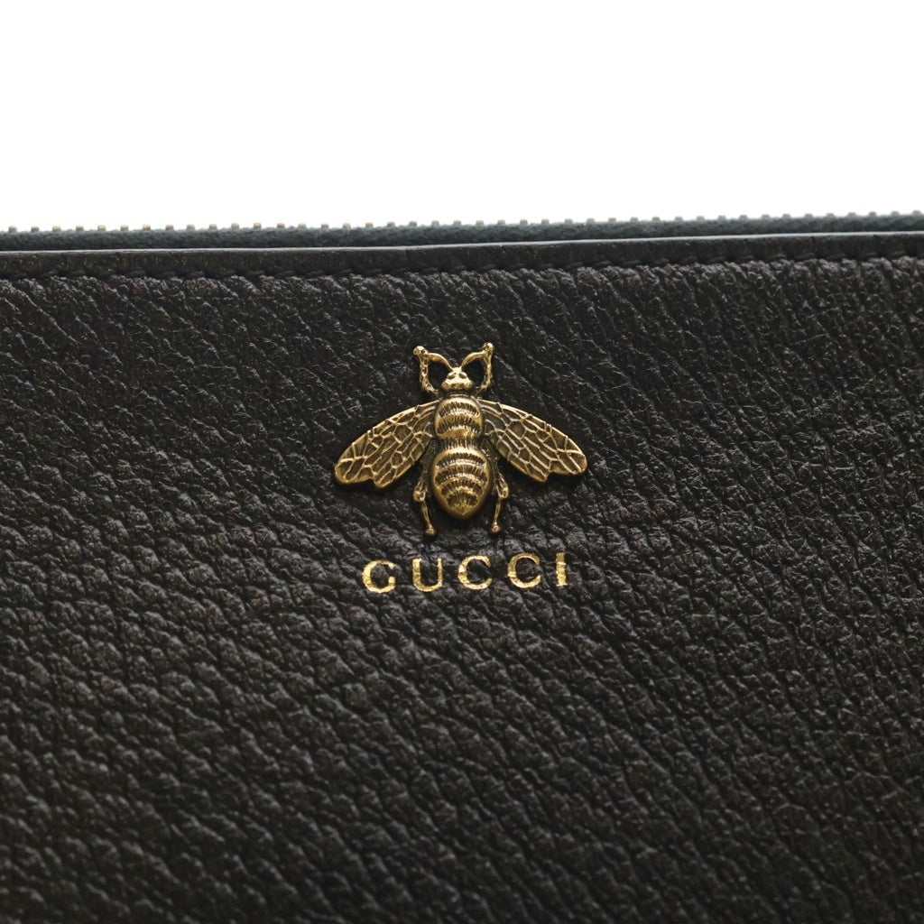 GUCCI(グッチ) アニマリエ クラッチバッグ セカンドバッグ ブラック レザー 523684 ゴールド金具 レディース