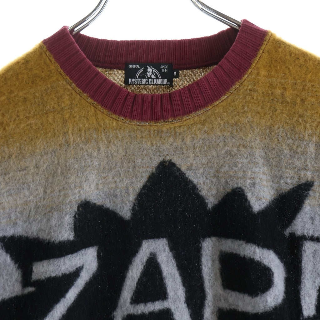 HYSTERIC GLAMOUR(ヒステリックグラマー) ZAP! グラフィック グラデージョンニット ウール ポリエステル 長袖 ニット セーター #S オレンジ/グレー/レッド