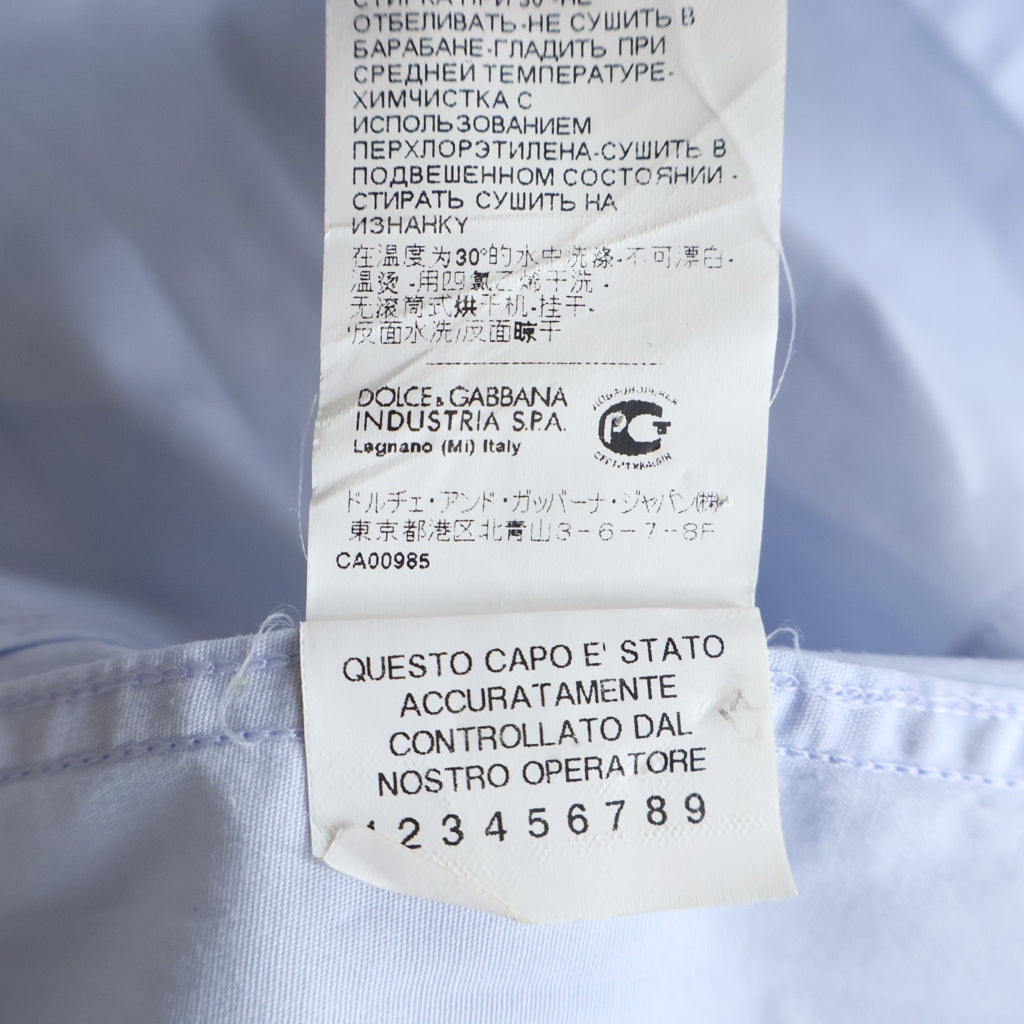 DOLCE & GABBANA(ドルチェアンドガッバーナ) ゴールド コットン 長袖 ロングスリーブシャツ #37 ブルー G5625T