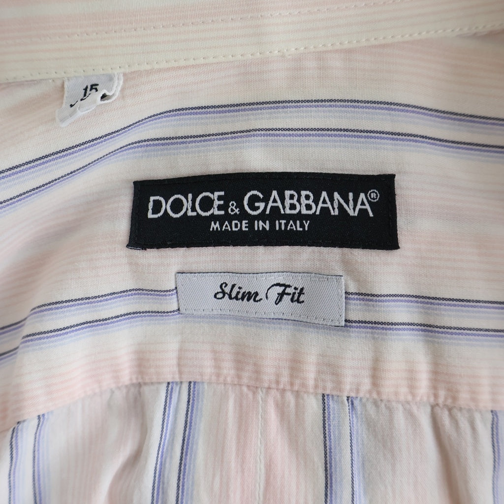 DOLCE & GABBANA(ドルチェアンドガッバーナ) スリムフィット コットン ストライプ 長袖 ロングスリーブシャツ #36 ピンク/ブルー G5307T
