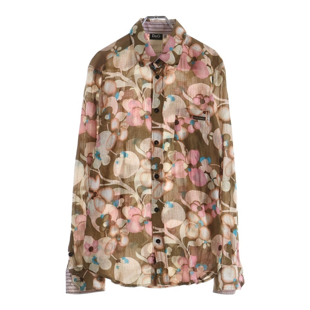 DOLCE & GABBANA(ドルチェアンドガッバーナ) 総柄 フローラルプリント コットン 長袖 シャツ #44 ブラウン/マルチカラー