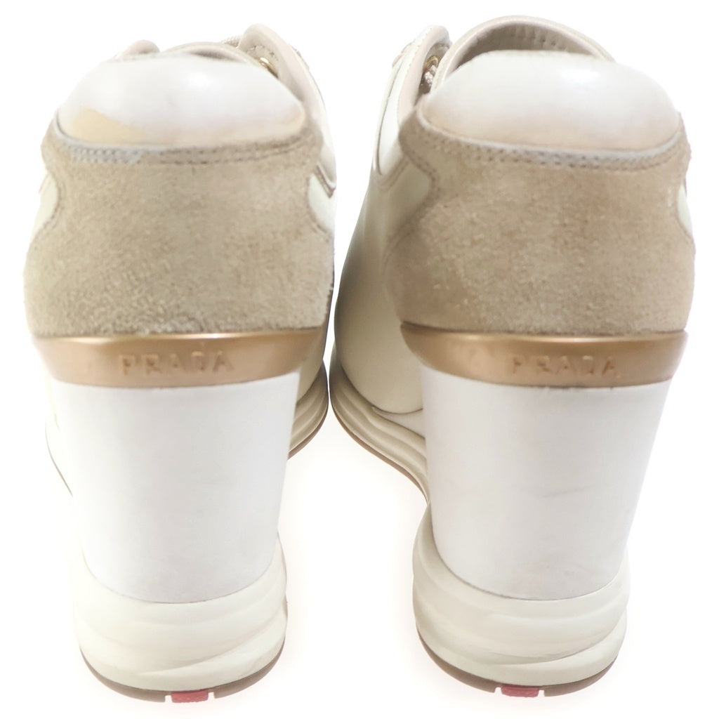 PRADA(プラダ) CALZATURE DONNA ウェッジソール ナイロンスニーカー シューズ スエード ロゴ ホワイト/ライトグリーン 3EZ029 レディース
