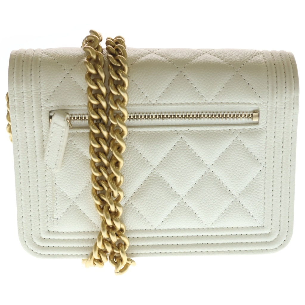 CHANEL(シャネル) ボーイシャネル W15.5 ミニチェーンショルダーバッグ ウォレット ホワイト キャビアスキン ゴールド金具 レディース