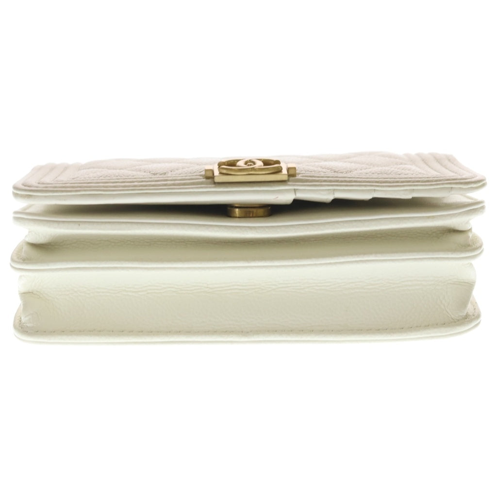CHANEL(シャネル) ボーイシャネル W15.5 ミニチェーンショルダーバッグ ウォレット ホワイト キャビアスキン ゴールド金具 レディース