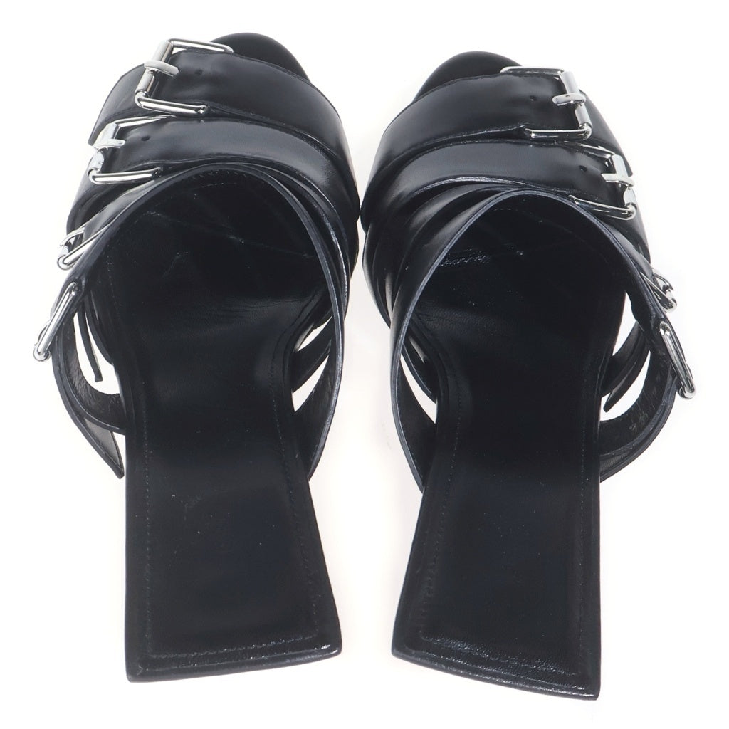 BALENCIAGA(バレンシアガ) マルチバックル レザー ヒール ミュール サンダル シューズ ブラック レディース 643144