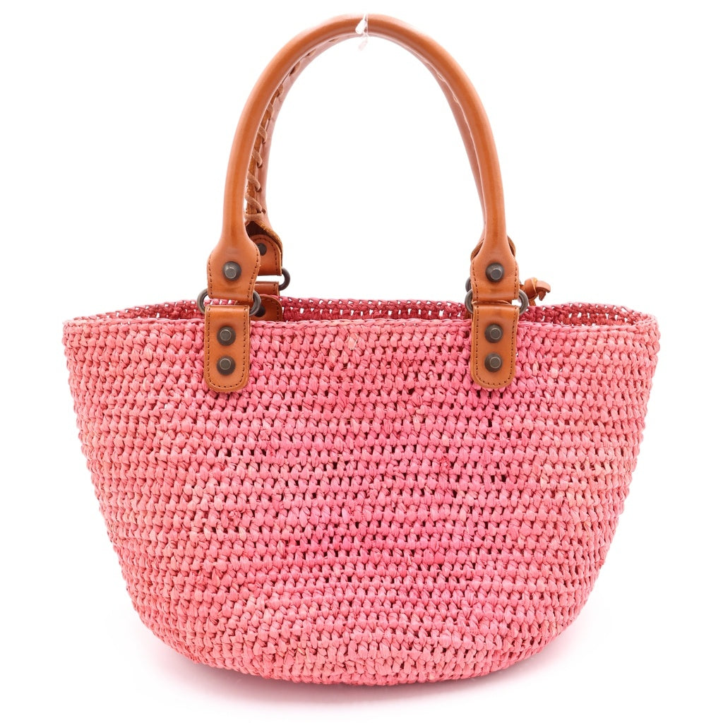 BALENCIAGA(バレンシアガ) カゴバッグ ハンドバッグ ピンク×ブラウン レザー×ラフィア 236741 ブラック金具 レディース