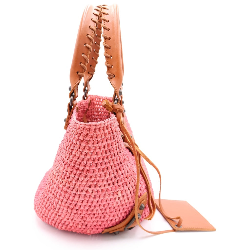 BALENCIAGA(バレンシアガ) カゴバッグ ハンドバッグ ピンク×ブラウン レザー×ラフィア 236741 ブラック金具 レディース