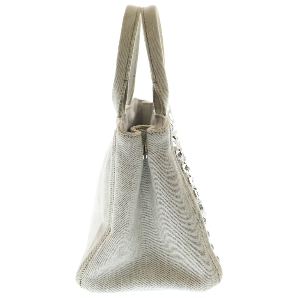 PRADA(プラダ) カナパ ビジュー ラインストーン 2WAYハンドバッグ ショルダーバッグ トートバッグ アイボリー キャンバス 1BG439 レディース