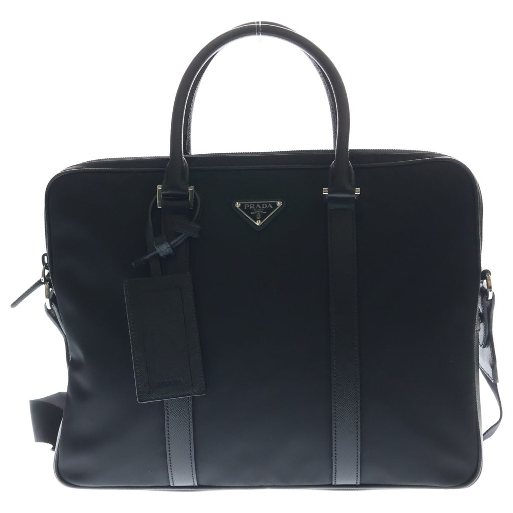 PRADA(プラダ) 2WAY ブリーフバッグ テスート 2WAYハンドバッグ ショルダーバッグ ビジネスバッグ ブラック ナイロン サフィアーノ 2VE368 シルバー金具 レディース