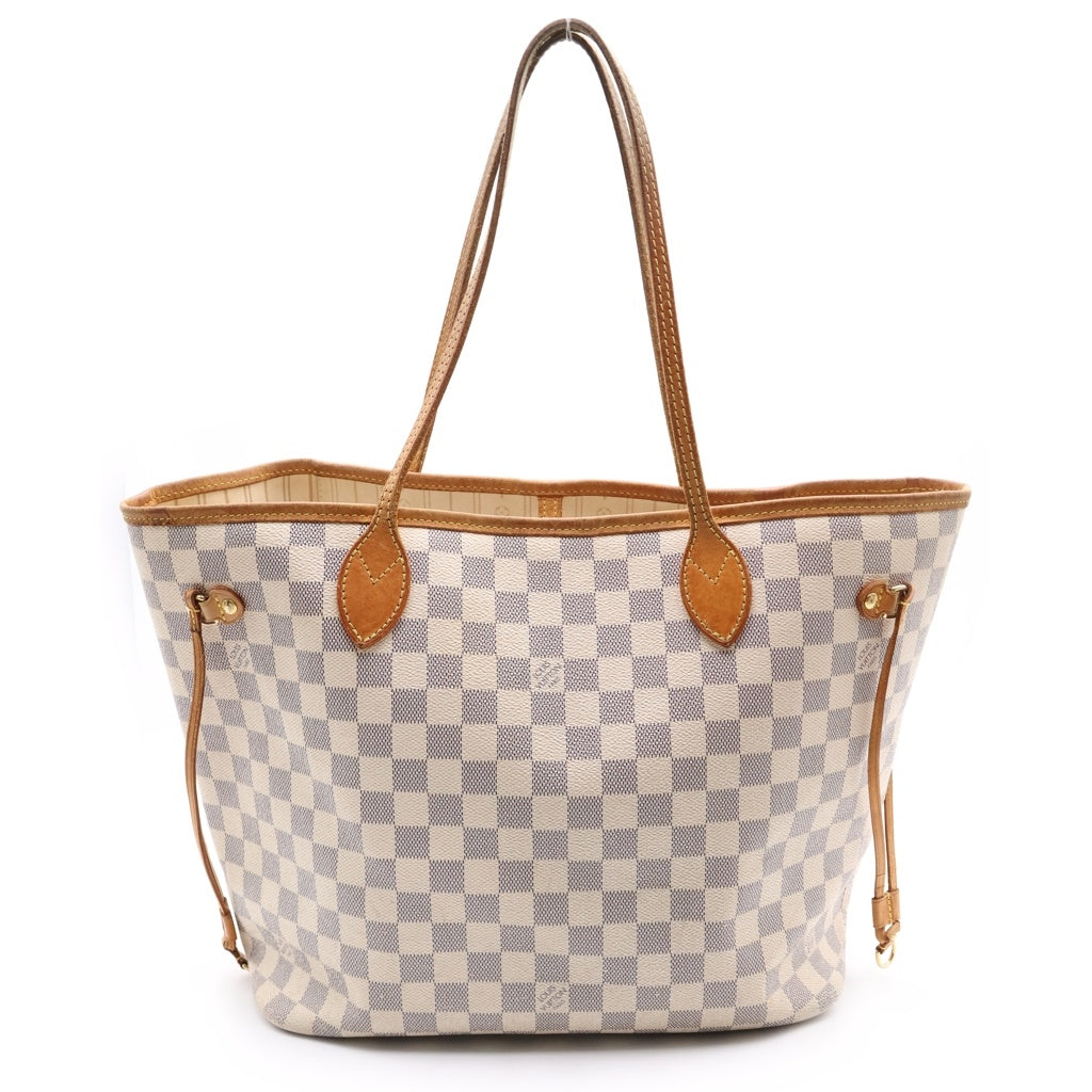 LOUIS VUITTON(ルイヴィトン) ダミエ アズール ネヴァーフルMM ハンドバッグ トートバッグ アイボリー レザー×PVC N51107 ゴールド金具 レディース