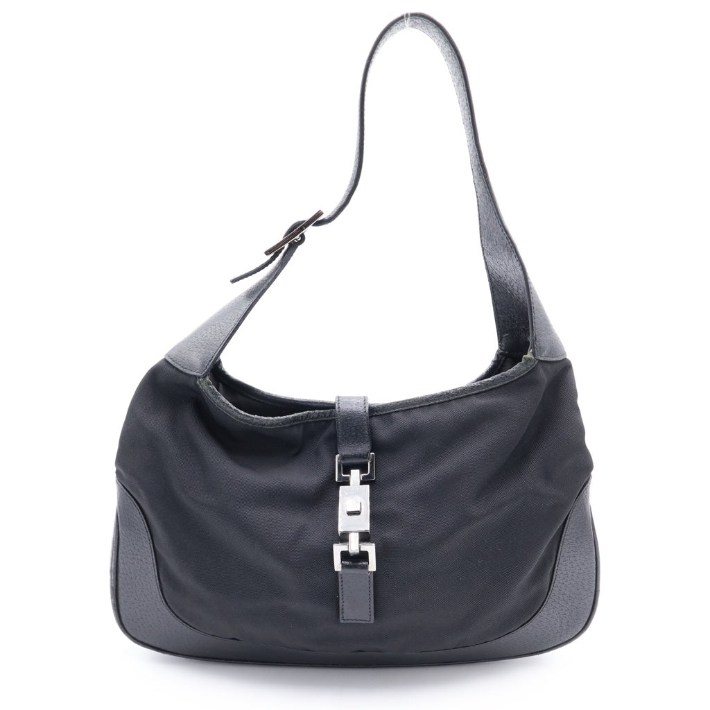 GUCCI(グッチ) ジャッキー ワンショルダー ハンドバッグ ブラック キャンバス×レザー 001・3306 シルバー金具 レディース