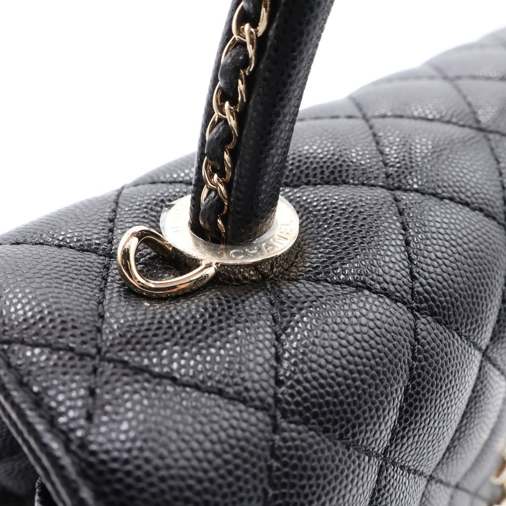 CHANEL(シャネル) ココハンドル ターンロック 2WAYハンドバッグ チェーンショルダーバッグ ブラック キャビアスキン ゴールド金具 レディース