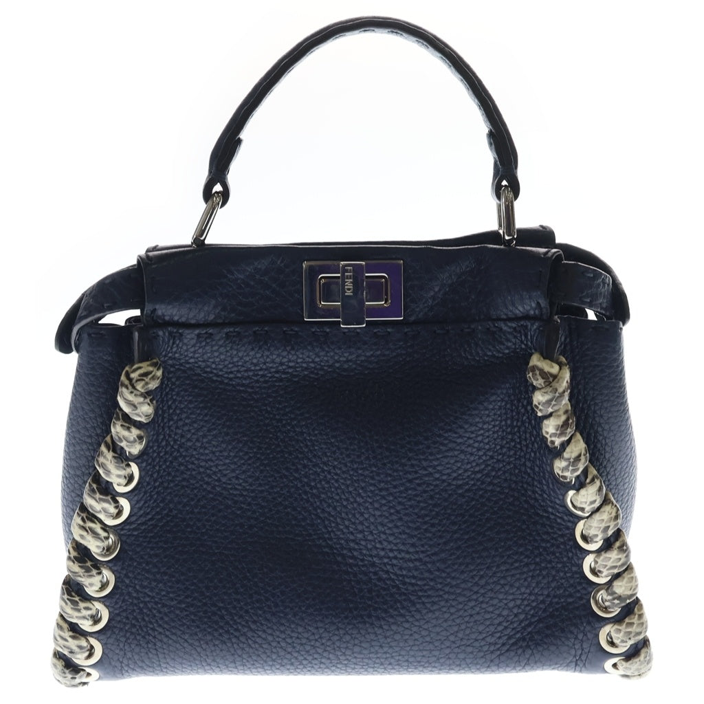 FENDI(フェンディ) ピーカブー ミニ セレリア ハンドバッグ ネイビー レザー×パイソン 8BN244 シルバー金具 レディース