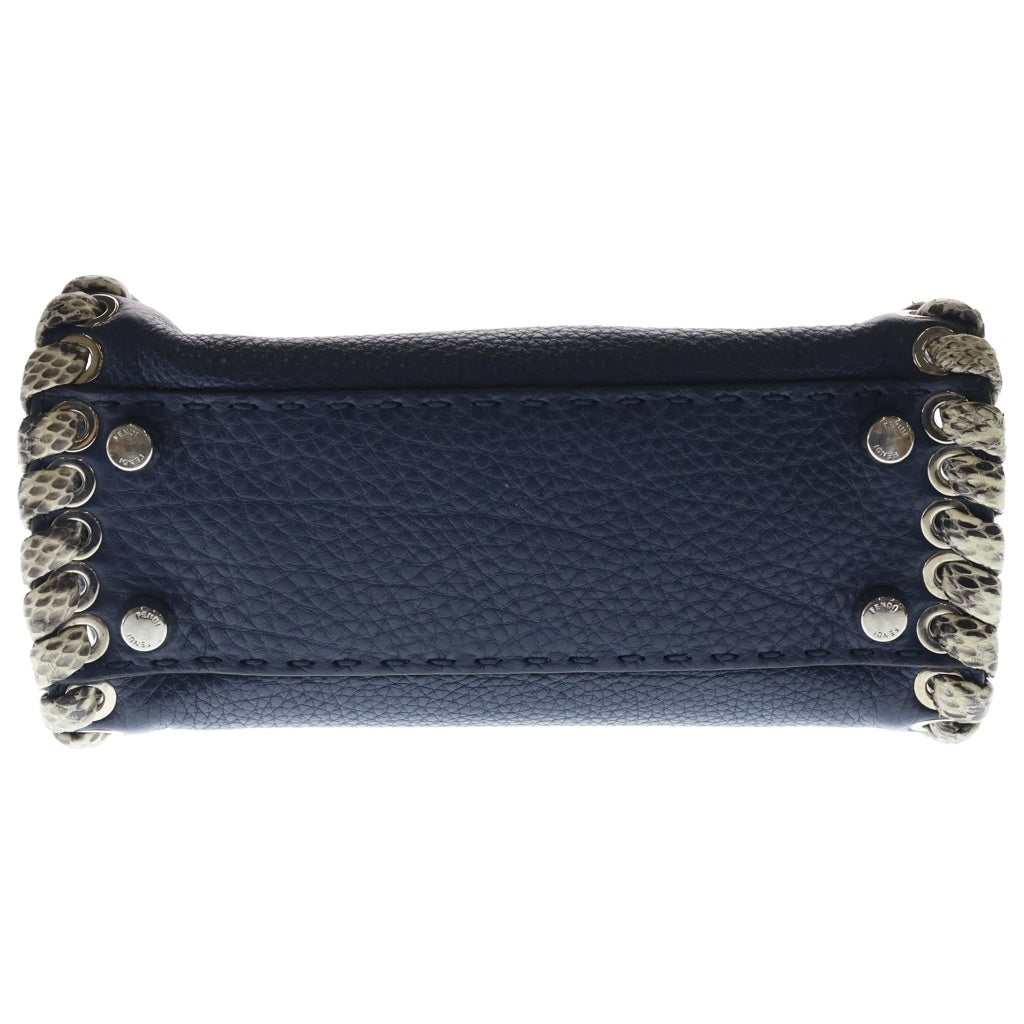 FENDI(フェンディ) ピーカブー ミニ セレリア ハンドバッグ ネイビー レザー×パイソン 8BN244 シルバー金具 レディース