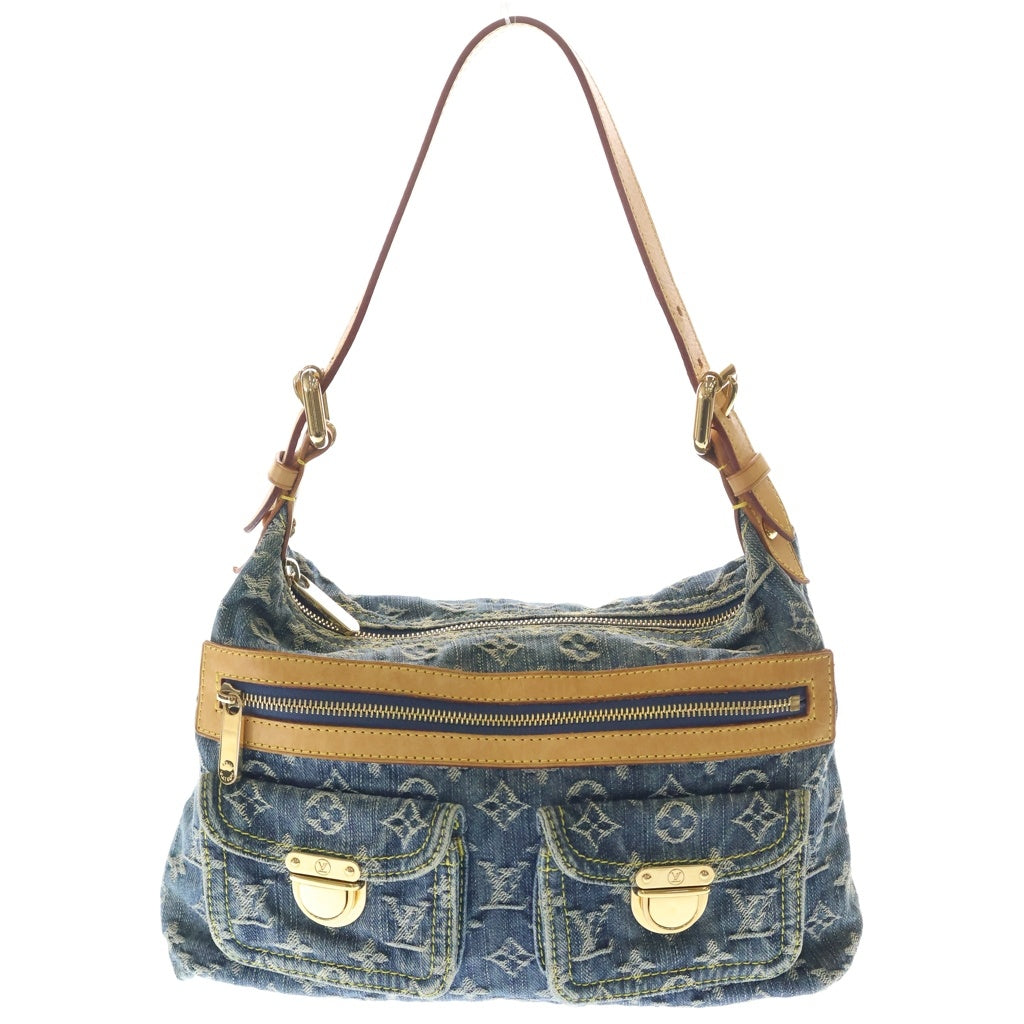 LOUIS VUITTON(ルイヴィトン) モノグラムデニム バギーPM ワンショルダーバッグ インディゴブルー×ブラウン レザー×デニム M95049 ゴールド金具 レディース