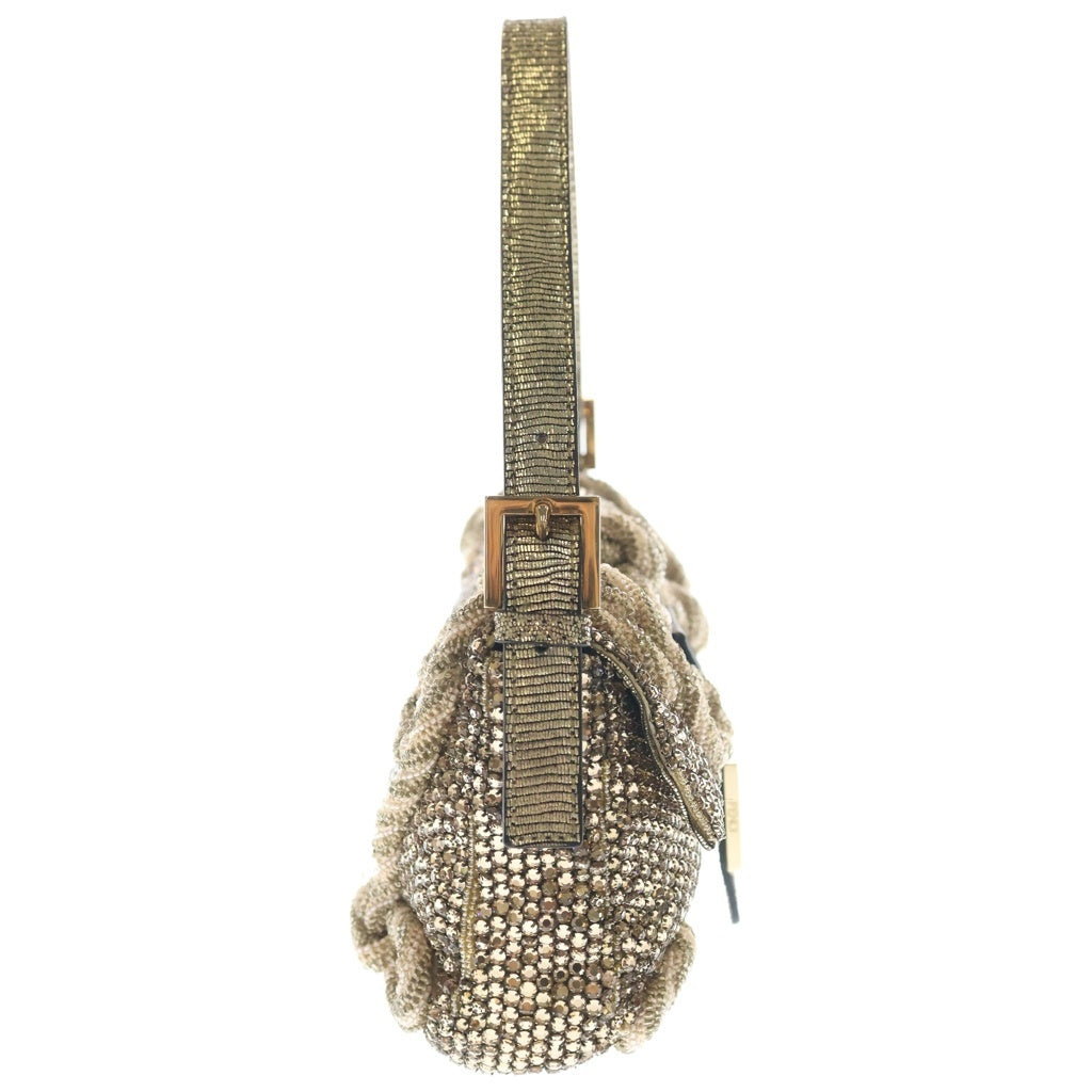 FENDI(フェンディ) マンマバケット FFロゴ ラインストーン ビジュー 装飾 ワンショルダーバッグ ゴールド金具 ベージュ 8BR000 レディース