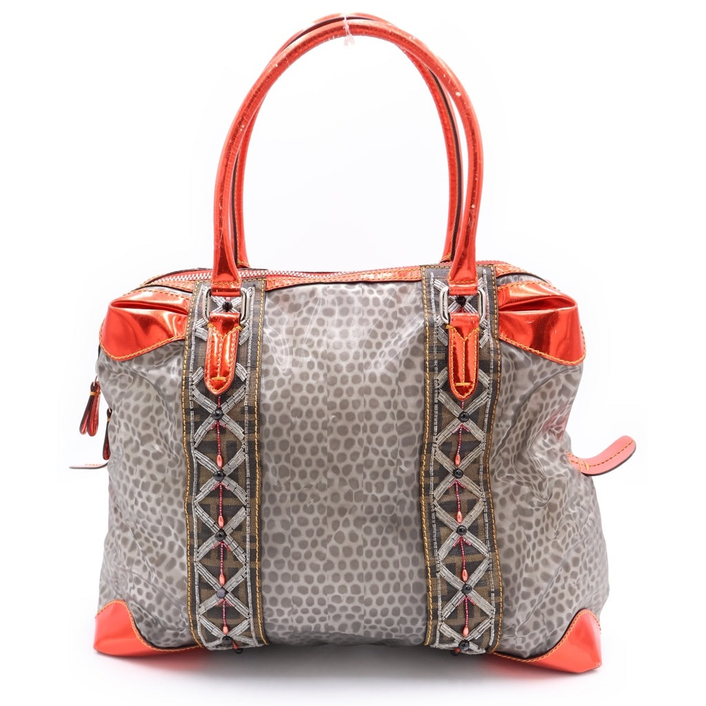 FENDI(フェンディ) ビーズハンドバッグ グレー×レッド レディース