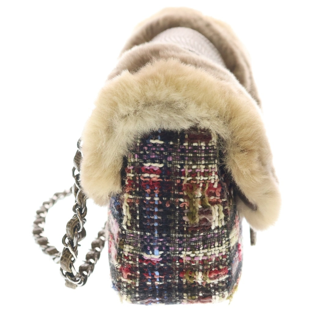 CHANEL(シャネル) マトラッセ25 10番台 ハンドバッグ ワンショルダーバッグ ブラウン×マルチカラー ファー×ツイード×パイソン シルバー金具 レディース