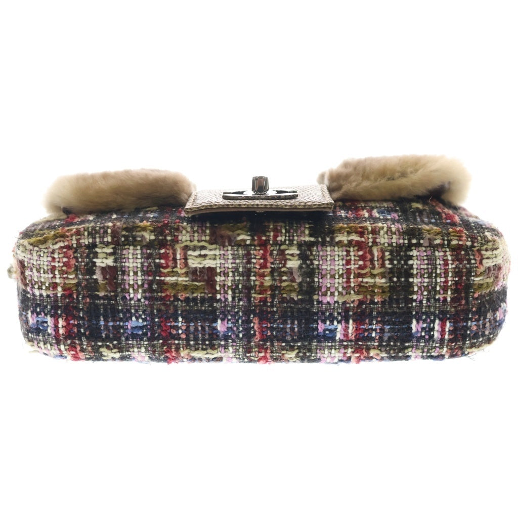 CHANEL(シャネル) マトラッセ25 10番台 ハンドバッグ ワンショルダーバッグ ブラウン×マルチカラー ファー×ツイード×パイソン シルバー金具 レディース