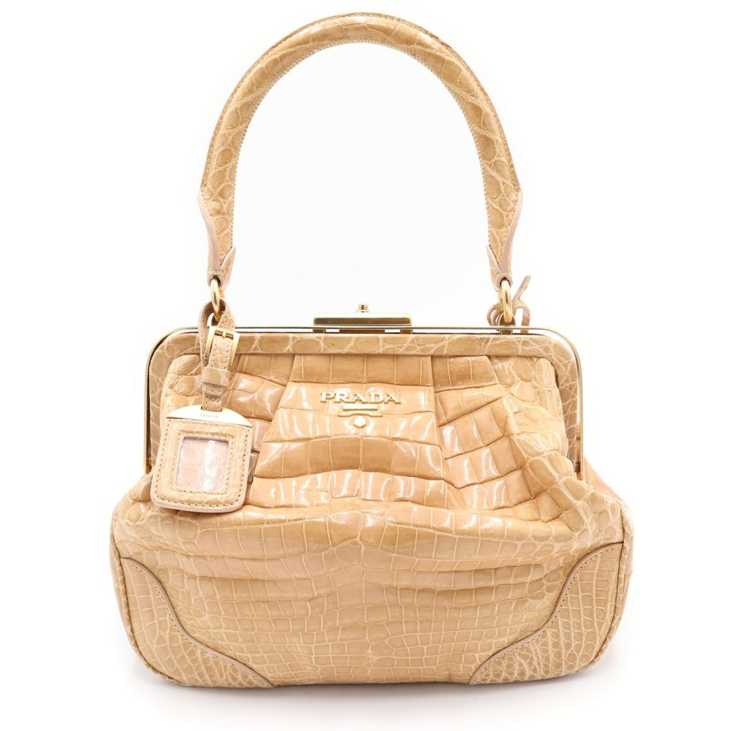 PRADA(プラダ) ハンドバッグ ベージュ クロコ ゴールド金具 レディース
