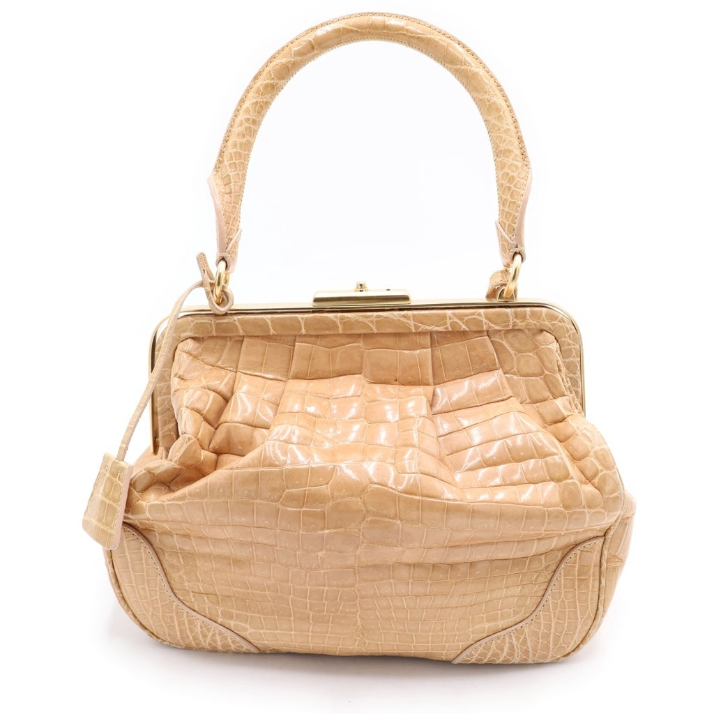 PRADA(プラダ) ハンドバッグ ベージュ クロコ ゴールド金具 レディース