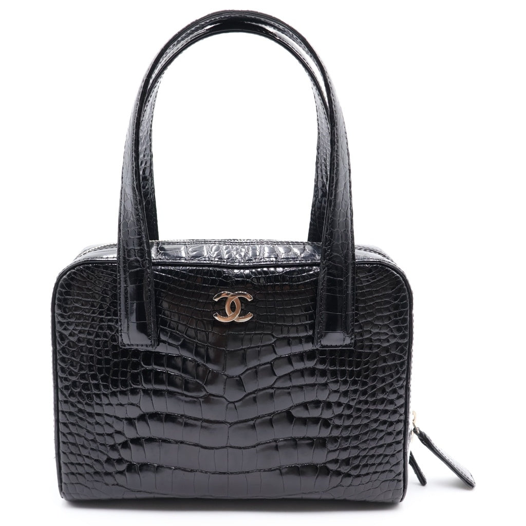 CHANEL(シャネル) ココマーク ミニボストンバッグ ハンドバッグ ブラック クロコダイル シルバー金具 レディース