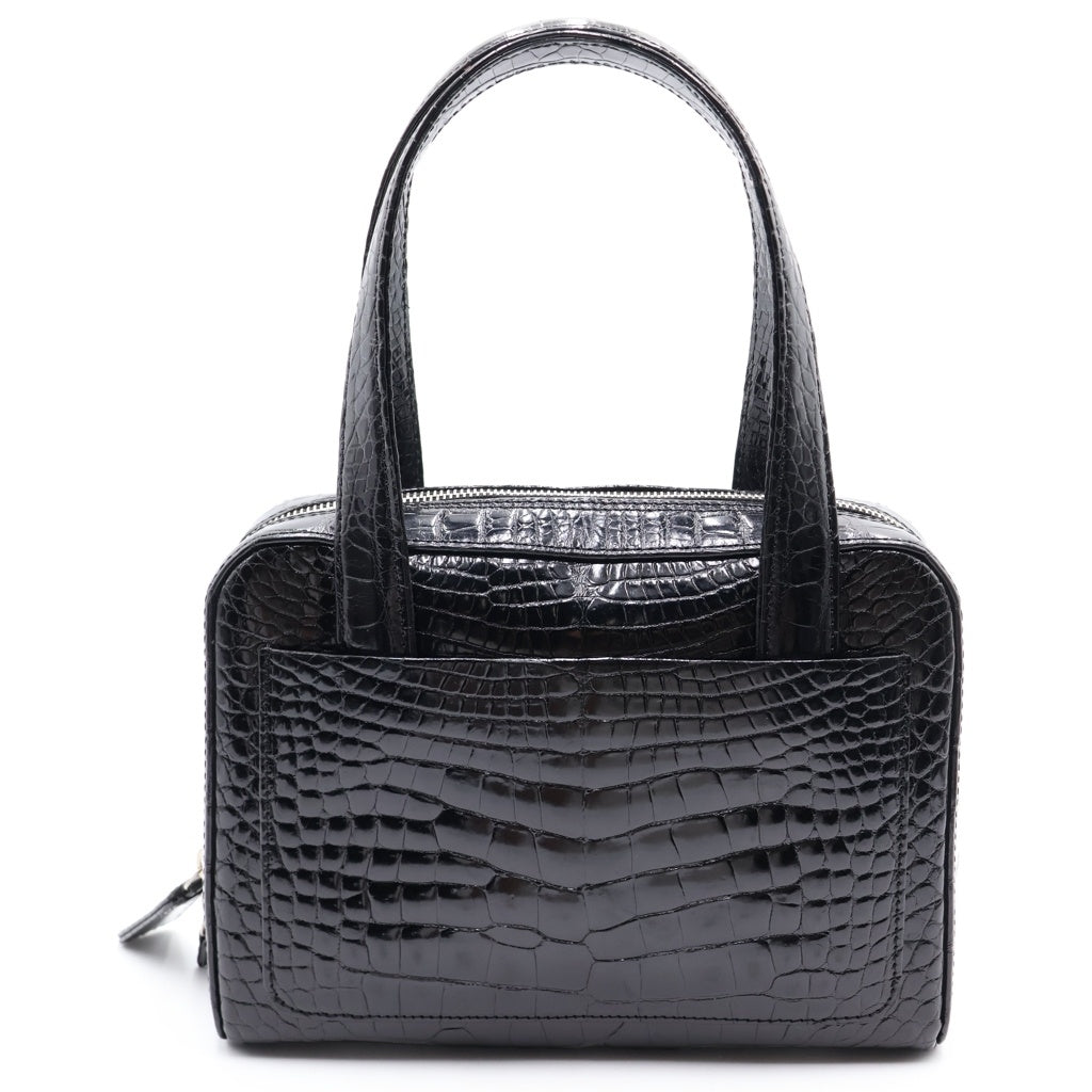 CHANEL(シャネル) ココマーク ミニボストンバッグ ハンドバッグ ブラック クロコダイル シルバー金具 レディース