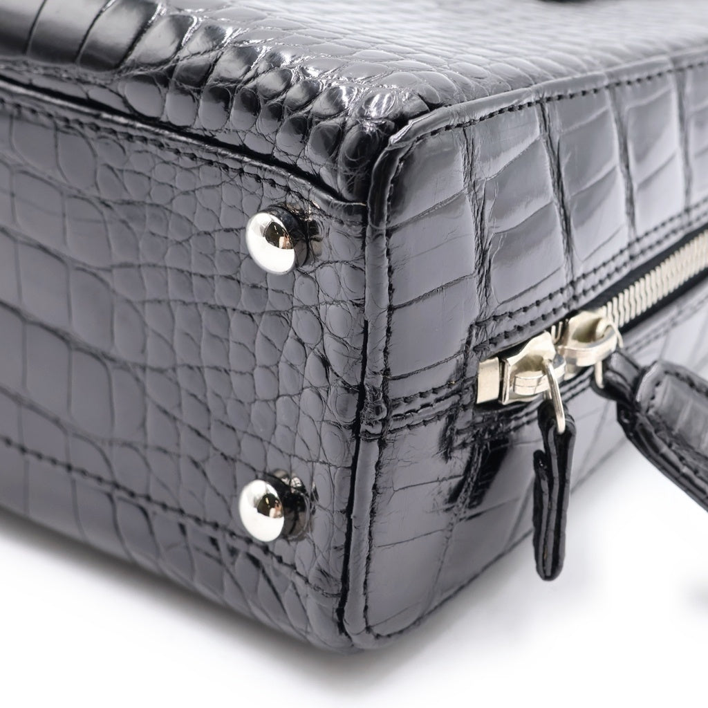CHANEL(シャネル) ココマーク ミニボストンバッグ ハンドバッグ ブラック クロコダイル シルバー金具 レディース