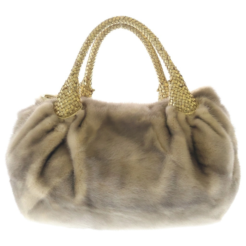 FENDI(フェンディ) スパイバッグ ハンドバッグ ゴールド レザー×ミンクファー 8BR511 ゴールド金具 レディース