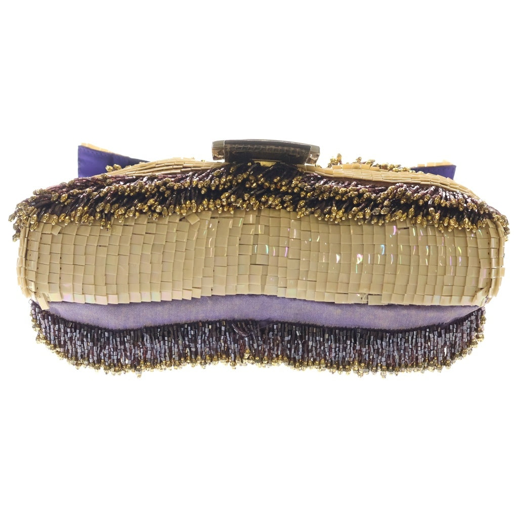 FENDI(フェンディ) マンマバケット ハンドバッグ ワンショルダーバッグ ベージュ スパンコール×パイソン 8BR000 ゴールド金具 レディース