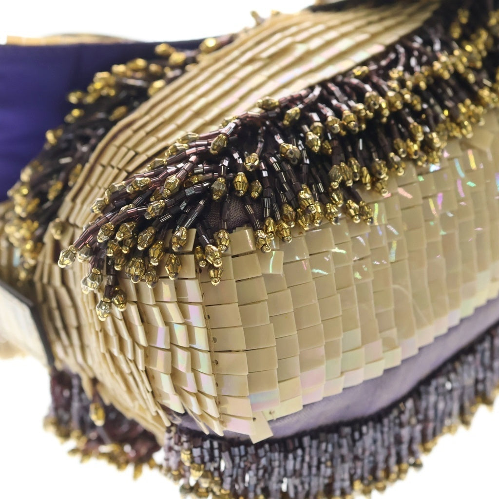 FENDI(フェンディ) マンマバケット ハンドバッグ ワンショルダーバッグ ベージュ スパンコール×パイソン 8BR000 ゴールド金具 レディース