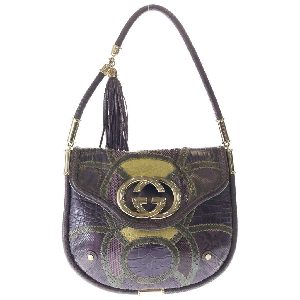 GUCCI(グッチ) インターロッキングG ショルダーバッグ パープル パイソン 167732 ゴールド金具 レディース