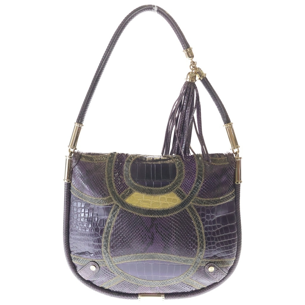 GUCCI(グッチ) インターロッキングG ショルダーバッグ パープル パイソン 167732 ゴールド金具 レディース