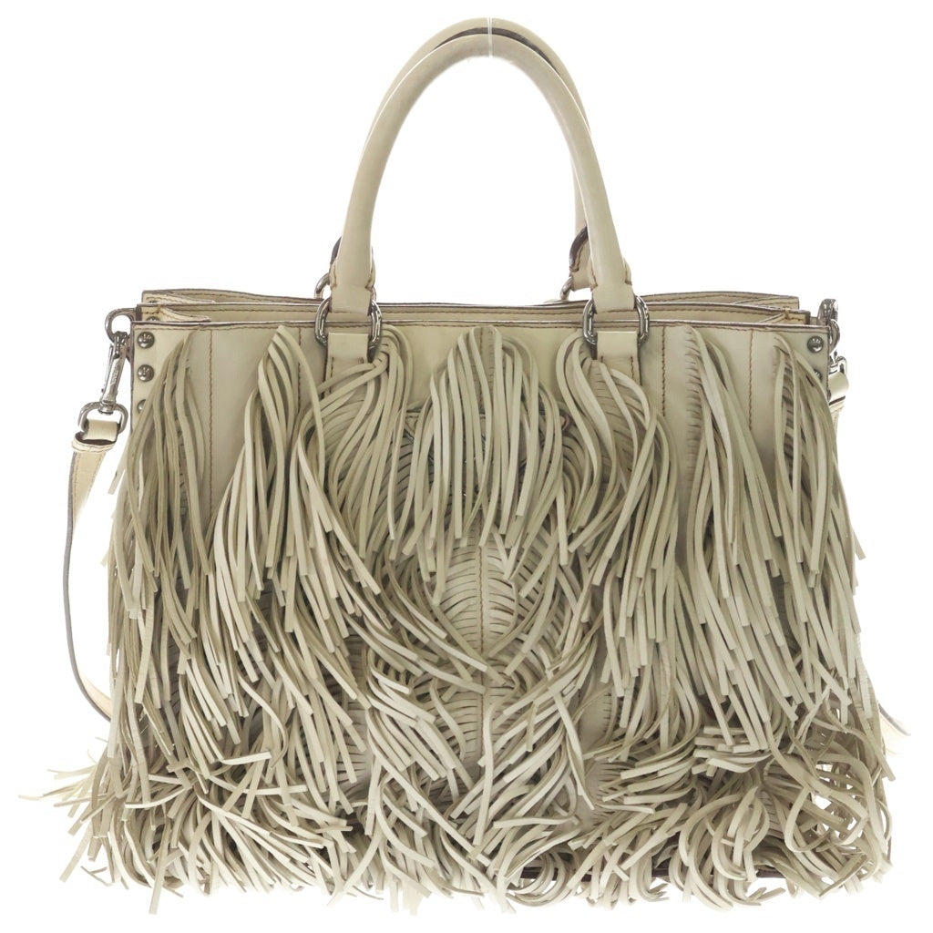 PRADA(プラダ) 2WAYショルダーバッグ フリンジハンドバッグ アイボリー レザー シルバー金具 レディース
