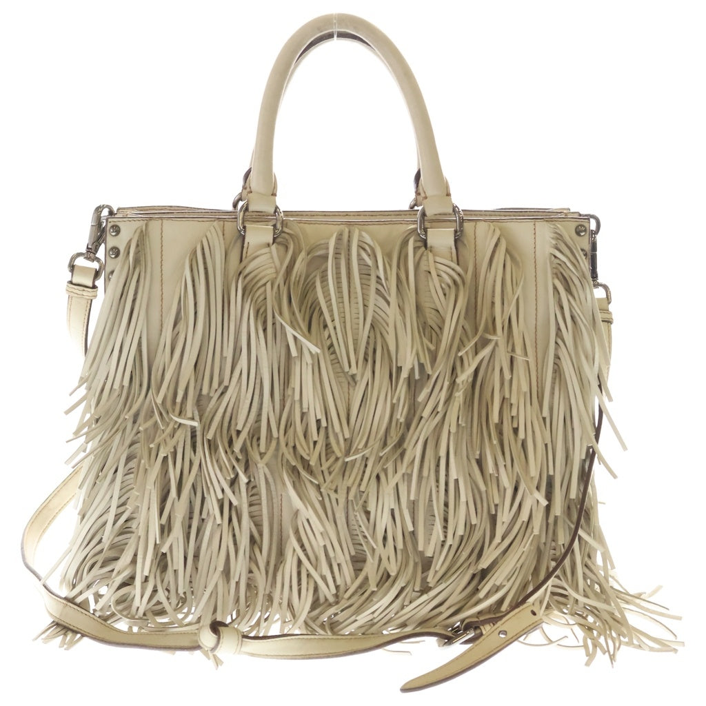 PRADA(プラダ) 2WAYショルダーバッグ フリンジハンドバッグ アイボリー レザー シルバー金具 レディース