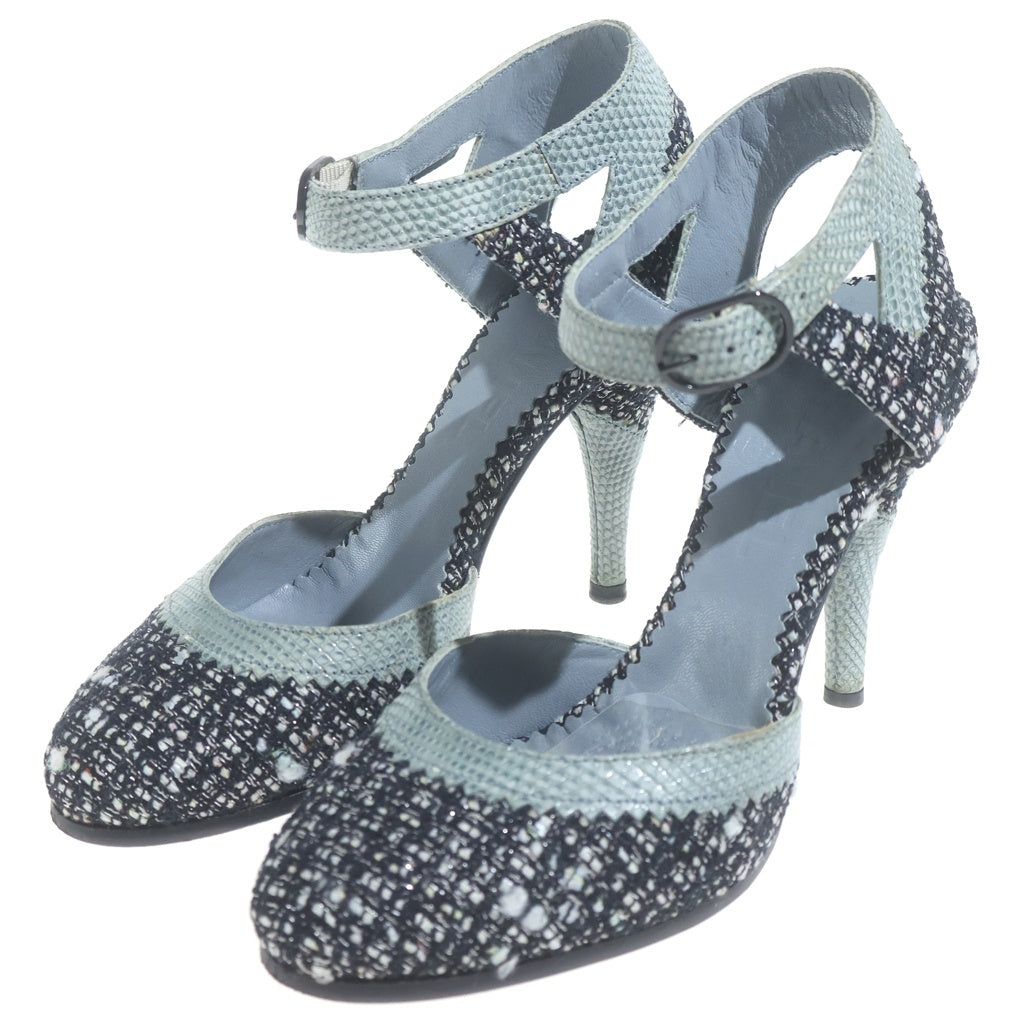 CHANEL(シャネル) ツイードヒールパンプス ブラック×ミントグリーン #36 レディース