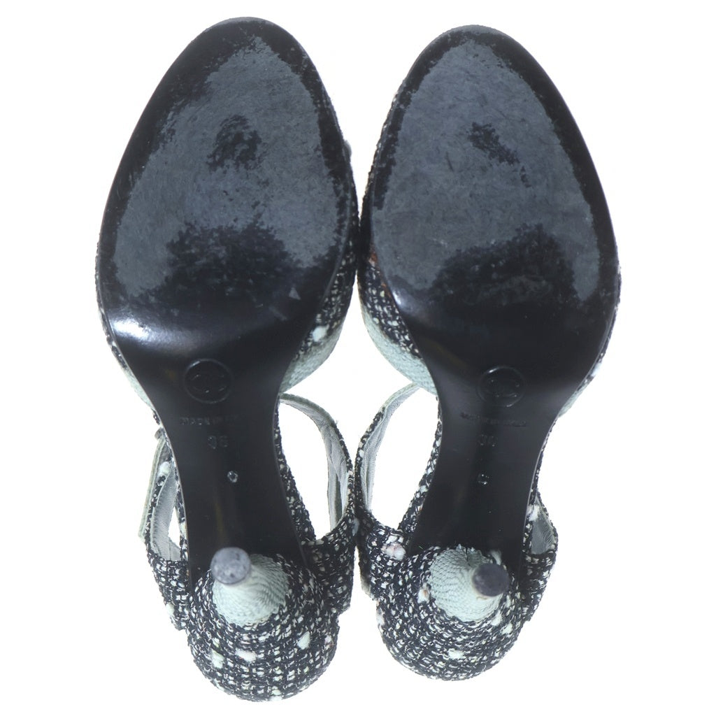 CHANEL(シャネル) ツイードヒールパンプス ブラック×ミントグリーン #36 レディース