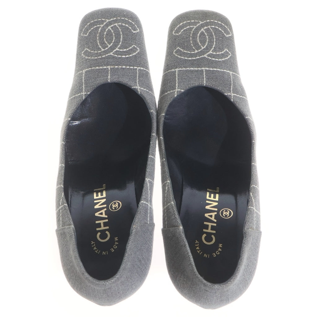 CHANEL(シャネル) ココマーク スクエアトゥパンプス キャンバス グレー レディース